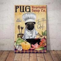 Pug Metal Tin Sign Uegetable Soup Co. Funny Poster Cafe Dining Room Living Room Bathroom Kitchen Home Art Wall Decor Plaque Gift