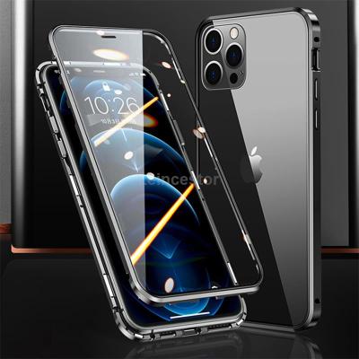 [สินค้าใหม่ในสต็อก] เคสกระจกสองด้านสำหรับ iPhone 14 13 12 11 Pro X XS Max XR 8 7 6 6S Plus ป้องกันกรอบโลหะฝาครอบโทรศัพท์แม่เหล็ก