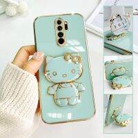 For Xiaomi Redmi Note 8 Pro Mobile Phone Case Fashion Temperament Plating TPU Advanced Rotary Stand Makeup Mirror Hello Kitty Folding Mirror Stand Net Red New Couple Gift Soft Touch Anti slip Anti fall Protective Case