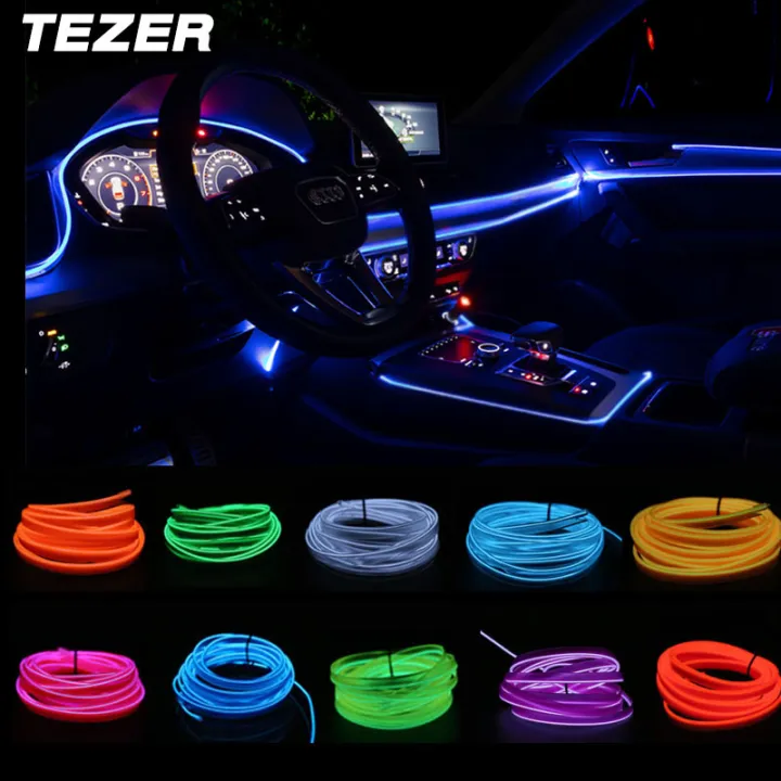 TEZER 2021New 5M 12V USB Car Interior Led Decorative Lamp EL Wiring LED Cold lights Flexible Neon Light Car Interior Decoration  Lighting DIY Atmosphere Wire Strip With USB Drive