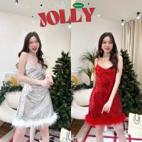 SEOULMATE HOLLY JOLLY #SM6552 เดรสสายเดี่ยวเลื่อมมาพร้อมดีเทลปลายขนนกสุดจึ้ง ต้อนรับเทศกาลแบบปังๆ