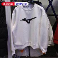 เสื้อผู้ชายและผู้หญิงคุณภาพสูง Mizuno แนะนำเสื้อกีฬาพิมพ์โลโก้ขนาดใหญ่เสื้อฮู้ดแขนยาวลำลองคอกลม