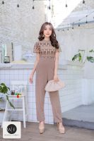 WOMEN FASHION JL02 จั้มสูทขายาว ลูกไม้ลายมงกุฎ (M34-38”) ชุดผู้หญิง ชุดออกงานหรูๆ ชุดทำงาน แฟชั่นผู้หญิง2022