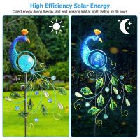 Solar Garden Lights Peacock Lights Metal Peacock Solar Stake Waterproof Landscape Path Lights for Patio Yard Decorations