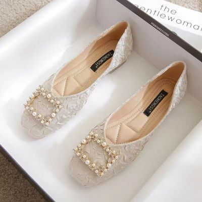 ✸ Flat sole shoes for women with soft soles 2023 summer new square toe fairy evening gentle shoes with skirts not tiring the feet