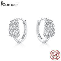 Bamoer GXE772 925 Sterling Silver Trendy Hoop Earrings Light Feathers Earring Women Hypoallergenic Wedding Gift Fine Jewelry