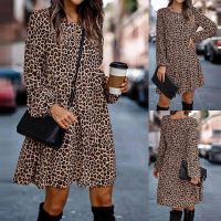 Leopard Print Sexy Dresses for Women Fashion Autumn Casual Long Sleeve Boho Dresses Female Loose Party Beach Vestidos Robe