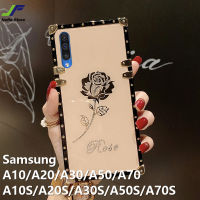 JieFie เพชร Rose สำหรับ Samsung Galaxy A10S / A20S / A30S / A50S / A70S / A10 / A20 / A30 / A50/A70ล่าสุด Chrome Luxury ดอกไม้ปลอกสแควร์ TPU ฝาครอบโทรศัพท์กันกระแทก