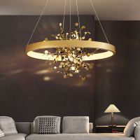 Ceiling Chandelier Dining Room Kitchen Stainless Steel Shade Led Luminaire Ring Copper Bedroom Light Fixture Lamp 220V