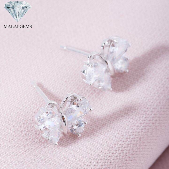 malai-gems-ต่างหูเพชร-เงินแท้-silver-925-เพชรสวิส-cz-เคลือบทองคำขาว-รุ่น-155-e016-98-แถมกล่อง-ต่างหูcz-ต่างหูเงินแท้