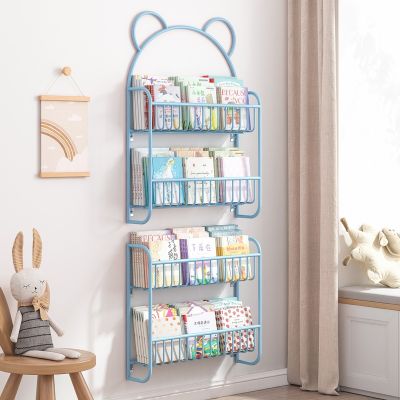 [Free ship] Wall bookshelf picture book storage hanging on the wall wrought iron floor large-capacity shelf bookcase
