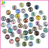 MEMGOUO 50Pcs 12mm ครับ Cabochons แก้วพิมพ์ลาย 50รูปแบบ กระจกสำหรับผู้หญิง พลอยโดมแบน กระเบื้องโมเสค สายรุ้งสีรุ้ง หมุนแก้ว cabochons ทำเครื่องประดับ DIY