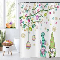 Hnmdmyi Easter Shower Curtain 90x180 Funny Bunny Gnomes Colorful Easter Eggs on Tree Bathroom Curtains Spring Butterfly Kids Holiday Waterproof Polyester Fabric Washable Bath Curt