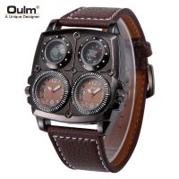 [COD] Oulm large dial fashion casual mens watch dual time zone compass thermometer quartz