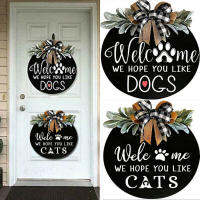 With Bow Hanging We Hope You Like Dogs Decor Welcome Round Flower Wreath Hanger Welcome Sign