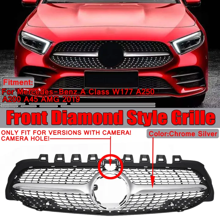 Silver Diamond Grill Front Grille For Benz A Class W177 A250 A200 AMG