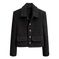 ร้อน, ร้อน★Kayleigh Retro Short Coat Women New Black All-match Loose Casual Single-breasted Tweed Jacket Office Lady Wear Female Outwear