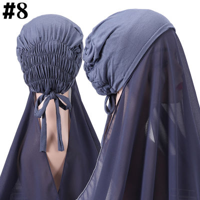 10pcsLot Plain Chiffon Shawl With Jersey Underscarf Cap Islam Inner Scarf Headband Stretch Hijab Cover Headwrap Turbante
