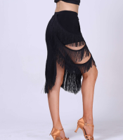 Latin Dance Skirt Women Black Fashion Irregular Fringe Skirts Tango Salsa Cha Cha Rumba Samba Practice Performance Wear