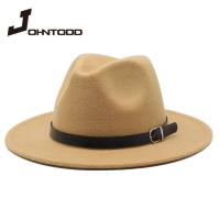 2021 Ladies Mens Wool Fedora Hat With Leather Ribbon Gentleman Elegant Ladies Winter Autumn Wide Brim Jazz Church Panama Hat