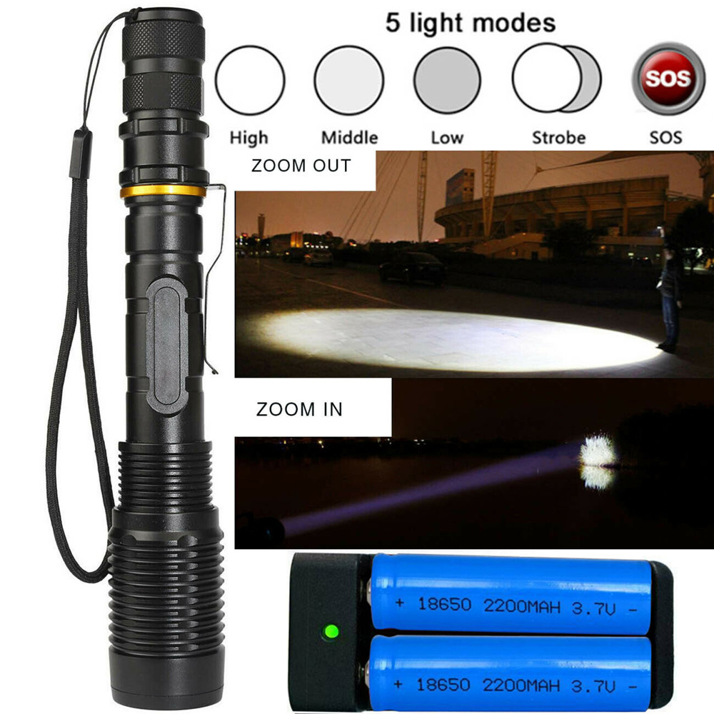 Tactical Military 350000LM T6 LED Flashlight 18650 Torch Work Light Headlamp 