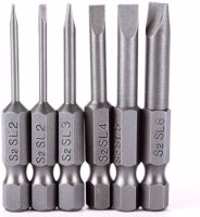 【cw】 6pc 1/4 Inch Shank 50mm Alloy Magnetic 6.0mm Flat Slotted Screwdrivers Bits Set ！