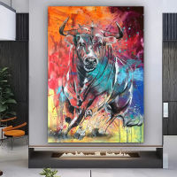 Modern Abstract Art Graffiti Bull ภาพวาดผ้าใบ Wall Art ภาพสัตว์สำหรับห้องนั่งเล่น Graffiti โปสเตอร์และพิมพ์ Modern Home