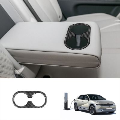 Car Carbon Fiber Rear Seat Water Cup Holder Decoration Frame Cover Trim Fit for Aini 5 IONIQ 2022+