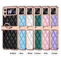 เคสโทรศัพท์เป็นฐานตั้งได้แหวนเพชรน่ารักสำหรับ Samsung Galaxy Z Flip 5 4 3สำหรับ Zflip4 Flip3สีธรรมดาเคสหนังนิ่ม