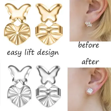 3-Pairs Earring Backs Lifter Adjustable Hypoallergenic Secure Earring Backs  for Heavy Earrings, (Gold)