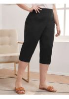 กางเกงผ้าฮานาโกะ กางเกงเอวสูงสาวอวบ กางเกงเอวสูง5ส่วน เอวสม้อคหลัง (36”-44”)
