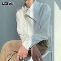 MOLAN สีพื้น เสื้อใส่ทำงานสีขาวเสื้อเชิ้ตแฟชั่นลำลองแบบพรีเมี่ยมสัมผัสเสื้อคอปกใหญ่หลวมเสื้อบ่งบอกบุคลิก