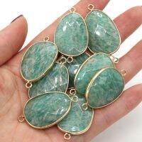 Hot Sale Natural Gem Stone Pendant Connector Faceted Green Tianhe Stone Charms for DIY Necklace Jewelry Making Supplies