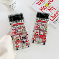 （HOT) เหมาะสำหรับ Samsung zflip3 เคสศัพท์พับได้สามชิ้น การ์ตูนญี่ปุ่นโปร่งใส PC เคสป้องกันสร้อยข้อมือ