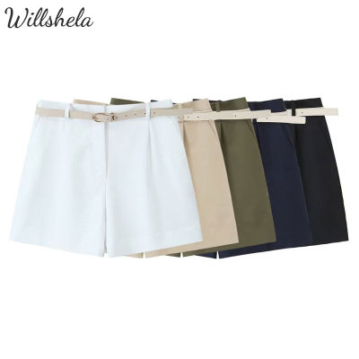 Willshela Women Fashion Multicolor Plain Mini A-line Shorts High Waist With Belt Female Chic Lady Casual Basic Shorts gnb