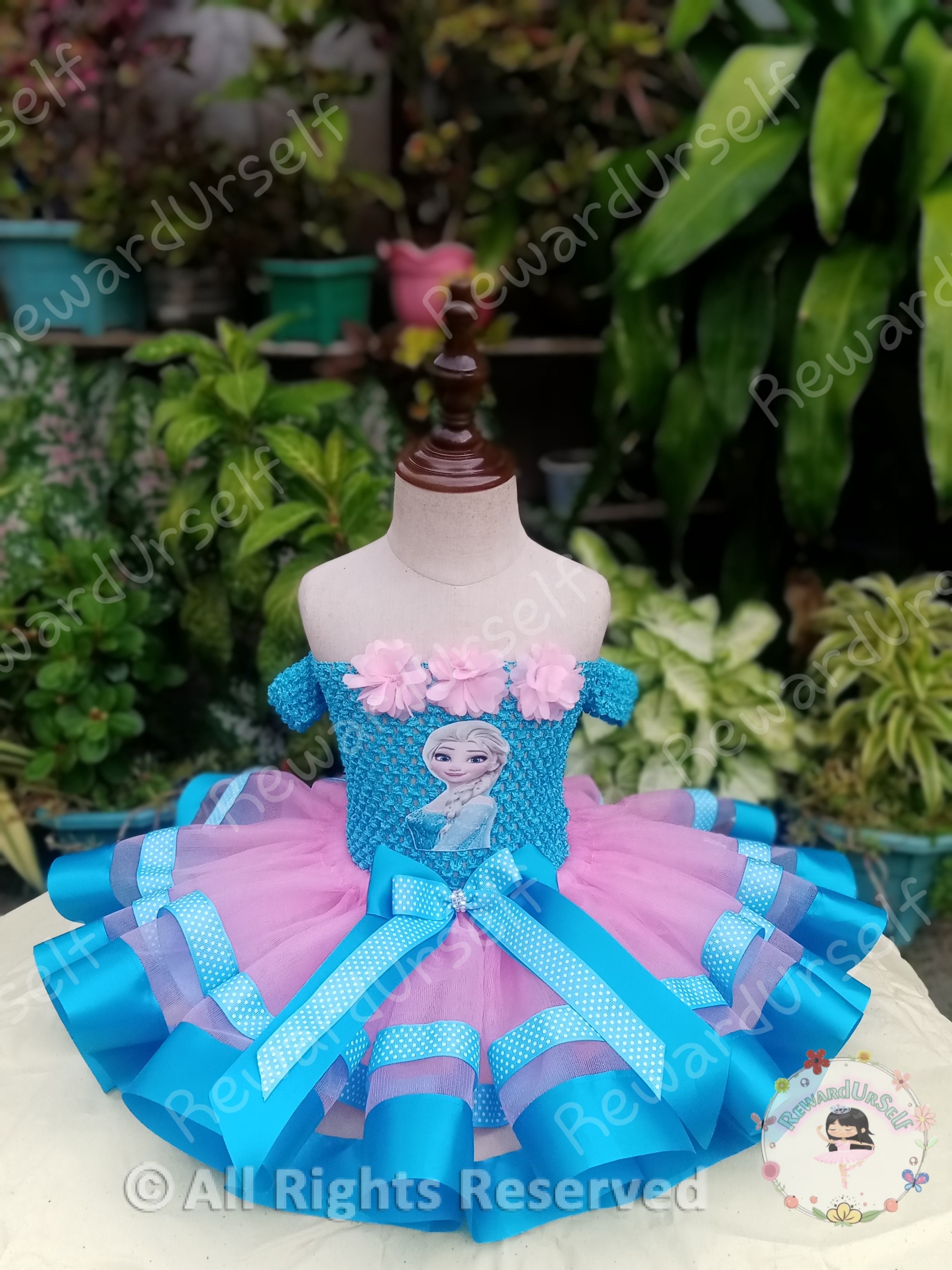 Elsa Frozen Snowflake Ribbon Trim Tutu Birthday Outfit 