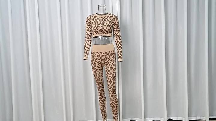 Girls Crop Top and Leggings Set Leopard Print Outfit Short Sleeve