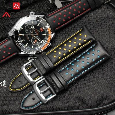 ▼ สายหนังแท้รูระบายอากาศ 22 มม. Universal Men Sport Bracelet Watch Band for Tissot T-Sport NBA Team Special Watch