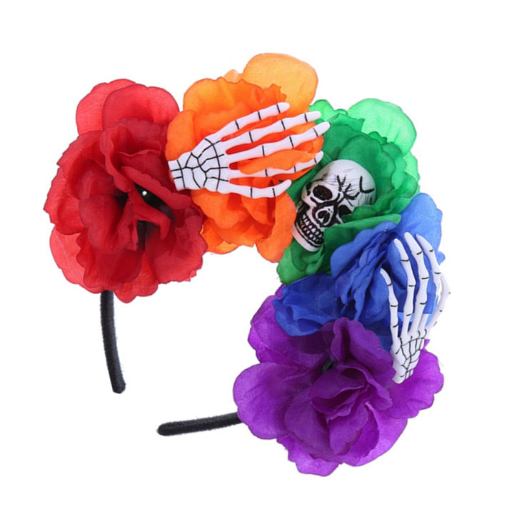 dark-flower-crown-sugar-skull-hairband-floral-skull-headpiece-gothic-rose-headband-day-of-the-dead-hair-accessories