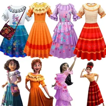 Girls Encanto Mirabel Costume Dress With Bag For Cartoon Cosplay