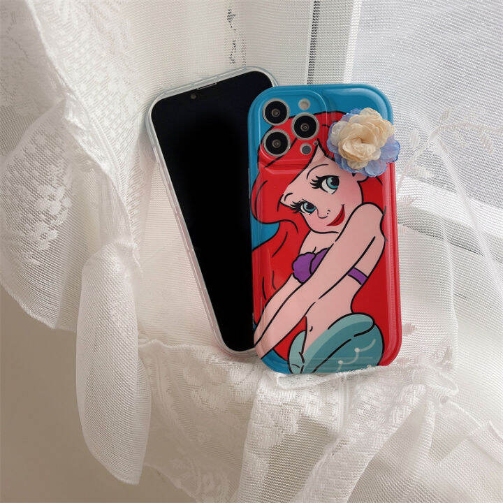 โทรศัพท์เงือกแดงสำหรับ-iphone-14promax-เคส-flower-girl-3d-สำหรับ-iphone-11promax-air-cushion-anti-drop-กรณีโทรศัพท์มือถือสำหรับ-iphone-xs-กรณีโทรศัพท์เจ้าหญิงการ์ตูนน่ารักสำหรับ-iphone13-แฟชั่นดอกไม้จ