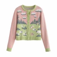 European and American style 4331117 Autumn new womens animal pattern knitted jacket cardigan for women 04331117330