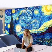 Tapestry Famous Van Gogh Print Blanket Wall Hanging Star Moon Night Tapestry Decorative Blanket Fabric Bedroom Large