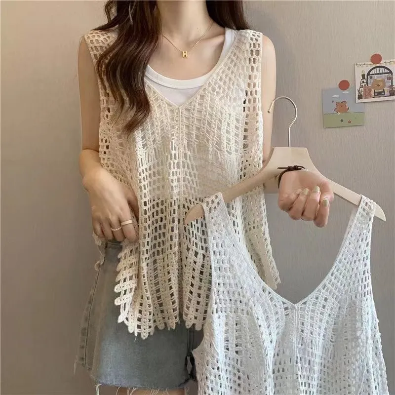 Hoàn Tiền Max] Áo Lưới Đi Biển, Áo Sát Nách Cổ V Len Đan Phong Cách Cá Tính  Phù Hợp Đi Biển Lên Núi | Lazada.Vn