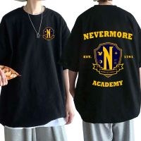 Nevermore Academy Tshirt วันพุธ Addams กราฟิกเสื้อ T ผู้หญิงผู้ชายแฟชั่นภาพยนตร์ Retro เสื้อยืดผ้าฝ้ายแขนสั้น TeesS-5XL