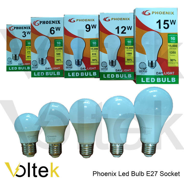 Phoenix LED Bulb E27 socket Daylight 3w, 6w, 9w, 12w, 15w LED Light