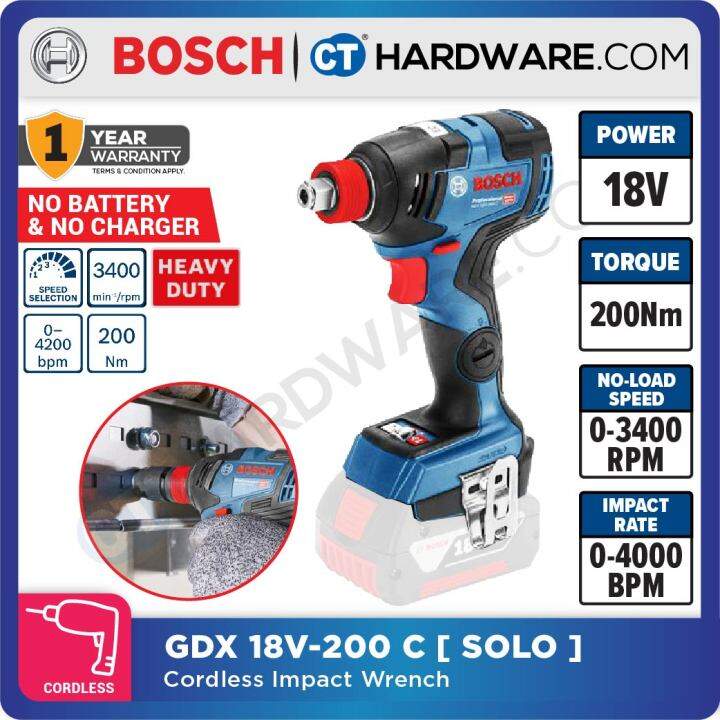 BOSCH GDX 18V200C PROFESSIONAL BATTERY IMPACT DRIVER WRENCH BRUSHLESS 18V C/W 2x BATTERY 4.0AH