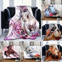 2023 Horse Petal Flannel Throw Blanket Wild Animals Blanket Super Soft Warm Lightweight for Living Room Travel Sofa Couch Bed Blanket