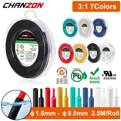 2.5m 7 Color 1.6mm - 9.5mm 3:1 Heat Shrink Tubing with Glue Waterproof Dual Wall Adhesive Lined Roll Wire Tape Wrap Cable Sleeve Electrical Circuitry