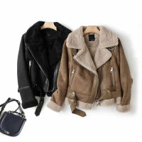 2021 New Womens Jacket Faux Shearling Sheepskin Retro Suede Fur Motorcycle Jacket Belt Leisure Loose Zaring Woman Jackets